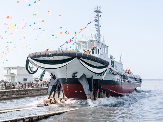 Launching ceremony of BP Tug for Pakistan Navy held