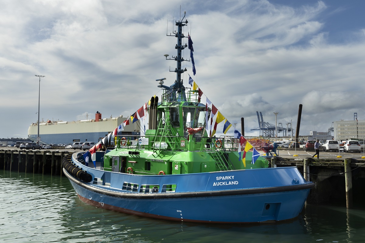 Damen’s first all-electric tug Sparky, delivered to Ports of Auckland