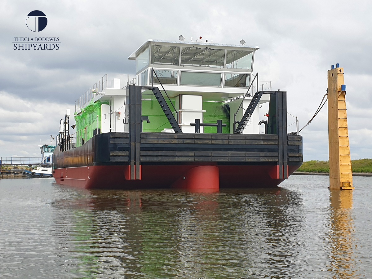 Launch Shallow Water Pusher TENACIOUS at Thecla Bodewes Shipyards in Kampen
